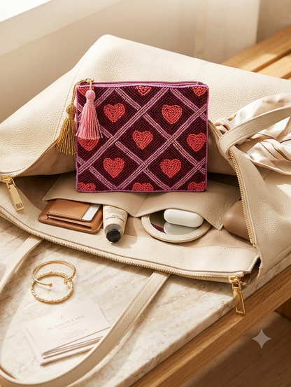 POCHETTE CUORI ROSA-LILLA-ROSSO CORALLO-ORO