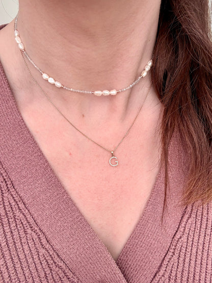 COLLANA LABRADORITE E TRIS DI PERLE TRA DUE PEPITE IN ARGENTO ROSÉ