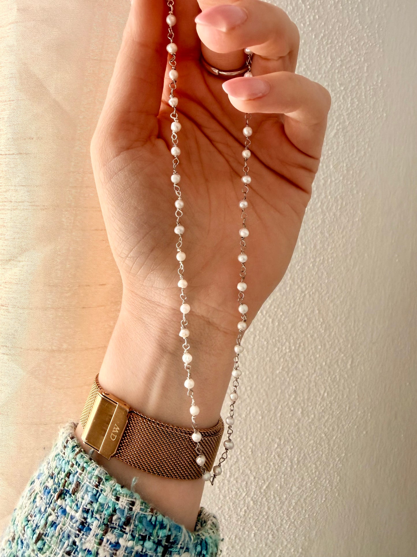 COLLANA MICRO PERLE IN ARGENTO BIANCO