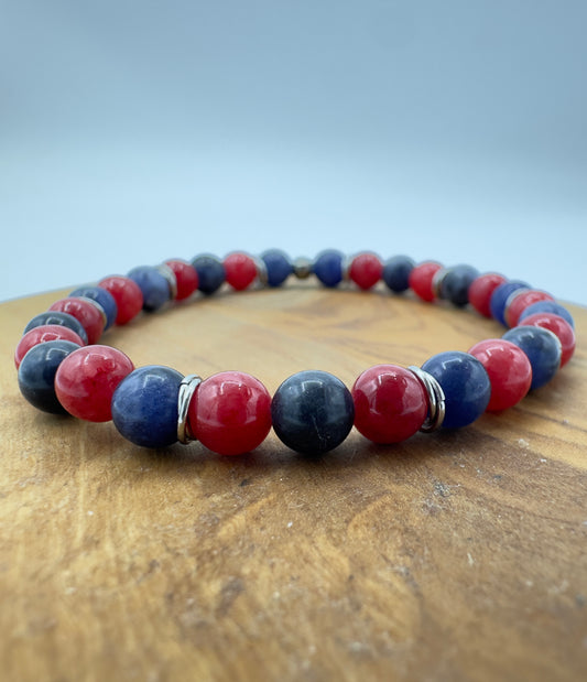 BRACCIALE ELASTICO CON GIADA ROSSA E SODALITE