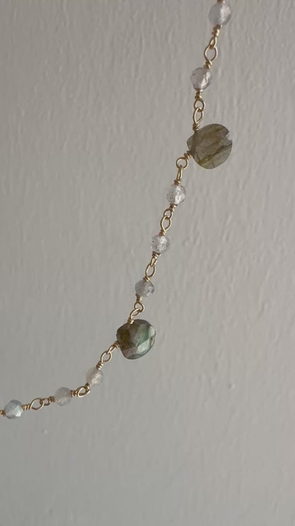 COLLANA ARTIGIANALE IN ARGENTO DORATO CON PIETRE NATURALI DI LABRADORITE